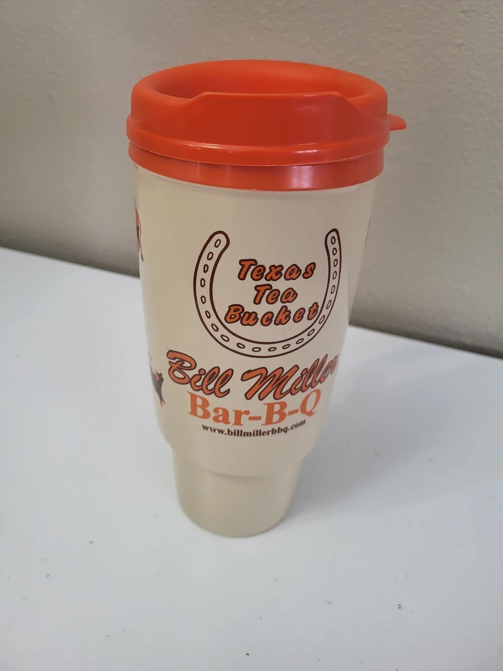 Thermo Serv Bill Miller Bar-B-Q 34oz Deluxe Texas Tea Bucket Travel Cup Mug